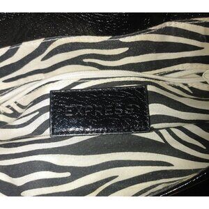 Express Black Fold Over Bag Clutch Vintage Zebra Lining